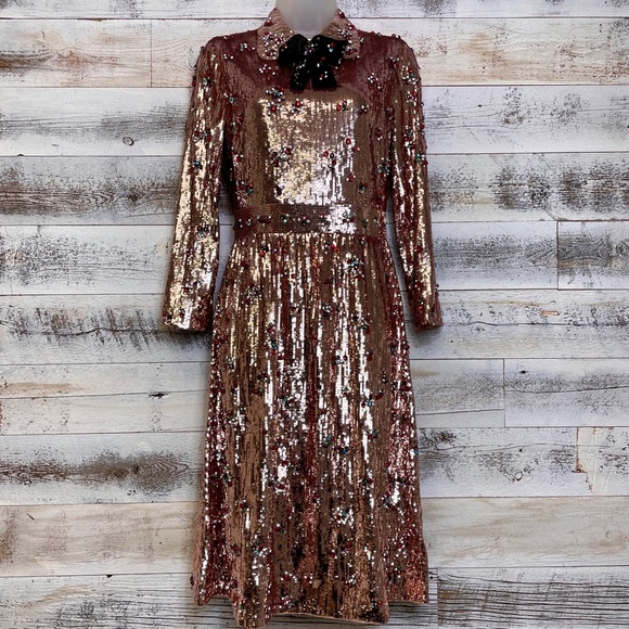 Gucci Pink Sequin Gem Bow Tie Dress Size 40 430500 - Picture 3 of 16